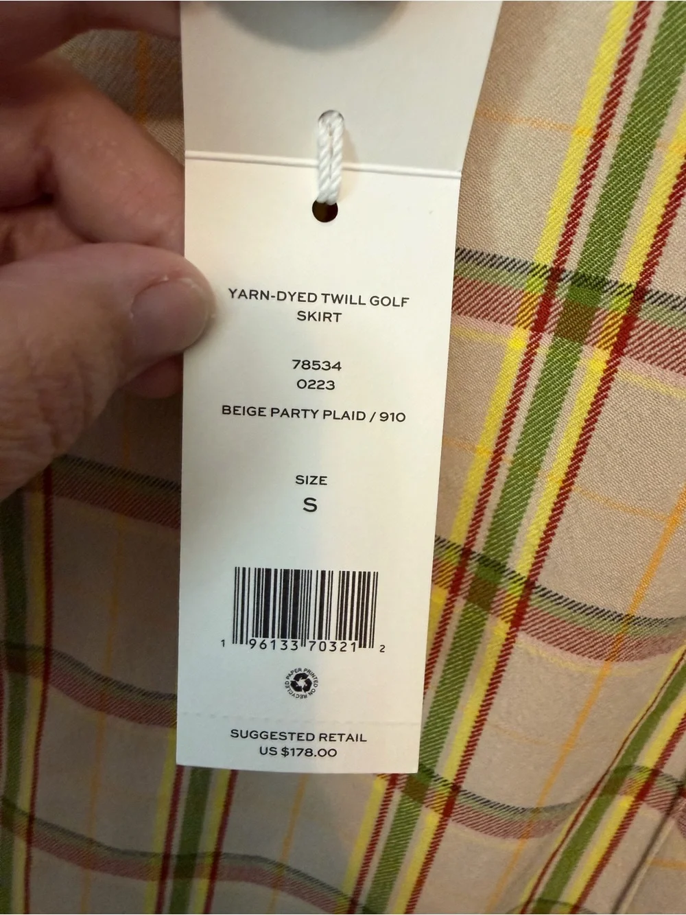Tory Burch NWT Yarn Dyed Twill Golf Skirt‎ Small Beige Party Plaid Preppy